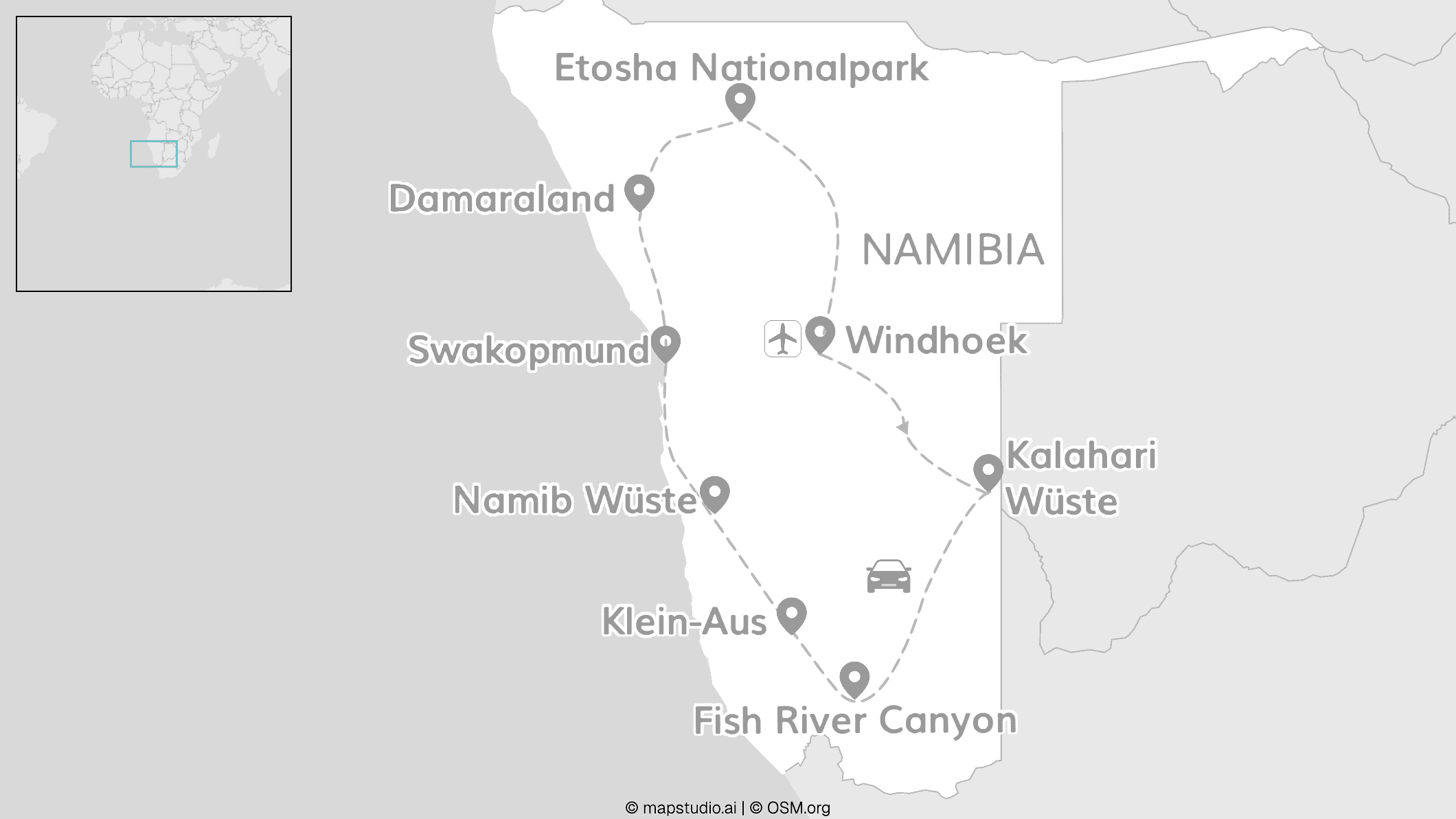 Namibia Roadtrip: Etosha Safari trifft Wüsten Vibes
