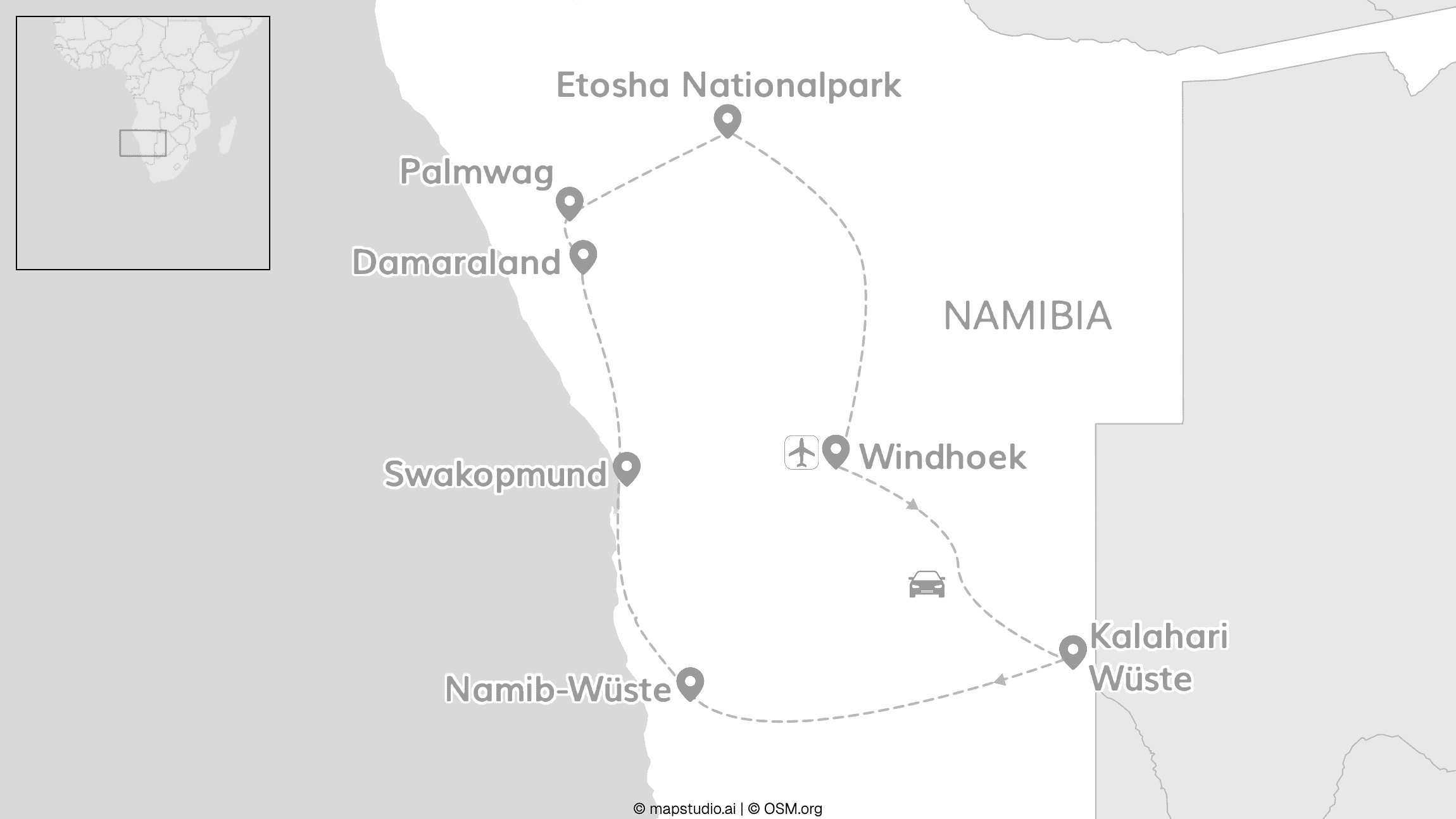 Namibia Roadtrip: Etosha Safari trifft Wüsten Vibes
